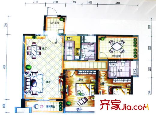 保利百合花園戶型圖二期9-12棟02戶型 3室2廳2衛(wèi)1廚