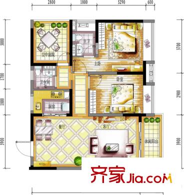 保利百合花園戶型圖9~12棟01戶型 2室2廳2衛(wèi)1廚