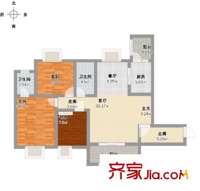 理工東苑 3室 戶型圖