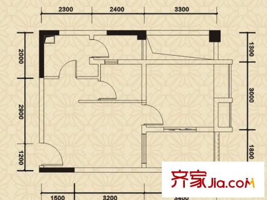 首信首御戶型圖2、3號樓D1戶型 1室2廳1衛(wèi)1廚