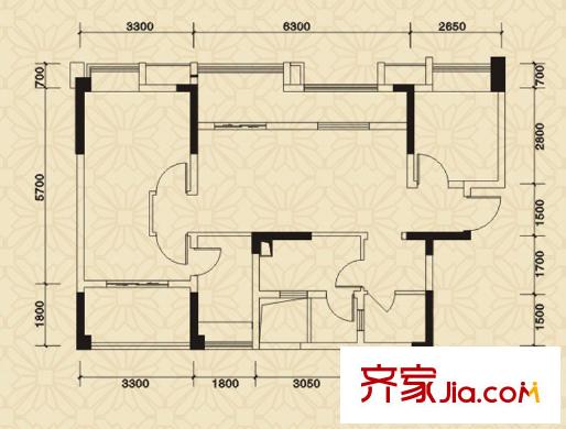 首信首御戶型圖1、7、8、9號樓B1戶型 2室2廳2衛(wèi)1廚