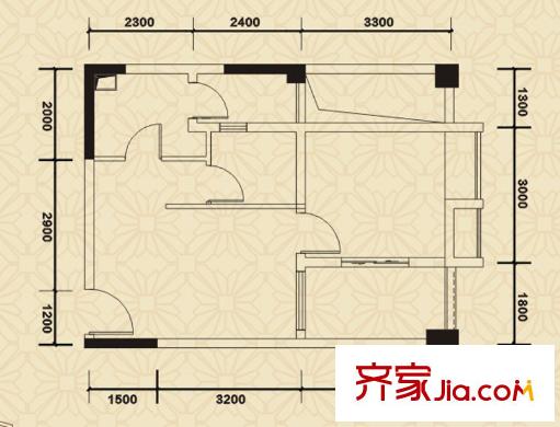 首信首御戶型圖2、3號樓D1戶型 1室2廳1衛(wèi)1廚