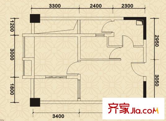 首信首御戶型圖2、3號樓D2戶型 1室2廳1衛(wèi)1廚