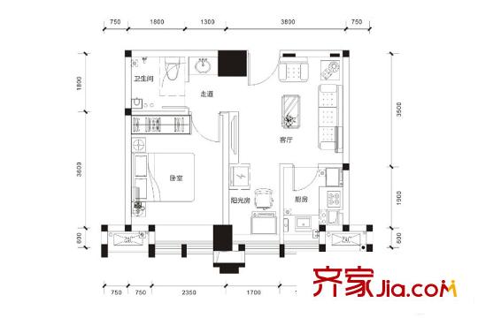華潤(rùn)二十四城五期戶(hù)型圖戶(hù)型圖 1室2廳1衛(wèi)1廚