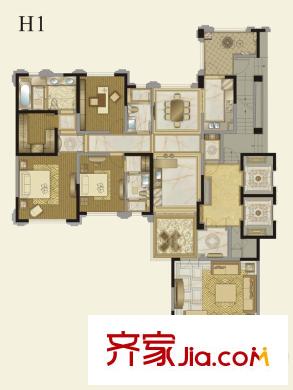 華潤金悅灣4號樓標(biāo)準(zhǔn)層H1戶型 3室4廳3衛(wèi)1廚