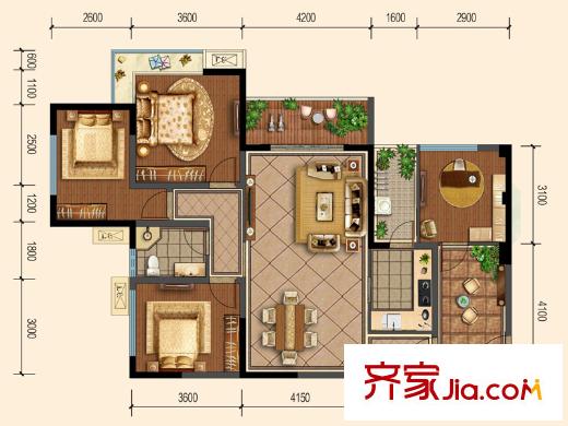洛森堡新殿二期戶(hù)型圖25號(hào)樓標(biāo)準(zhǔn)層5號(hào)戶(hù)型(售罄） 4室2廳2衛(wèi)1廚