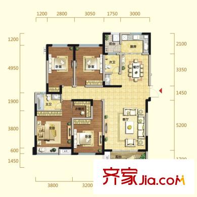 建發(fā)金沙里戶型圖3號樓D戶型 4室2廳2衛(wèi)1廚