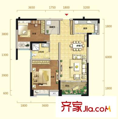 建發(fā)金沙里戶型圖3號樓F戶型 2室2廳1衛(wèi)1廚