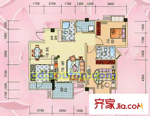 雙楠映象戶型圖Ⅲ-1型 2室2廳2衛(wèi)1廚