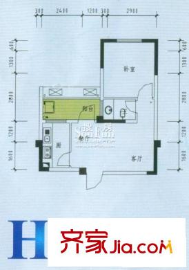 府河星城戶型圖H型 1室2廳1衛(wèi)1廚