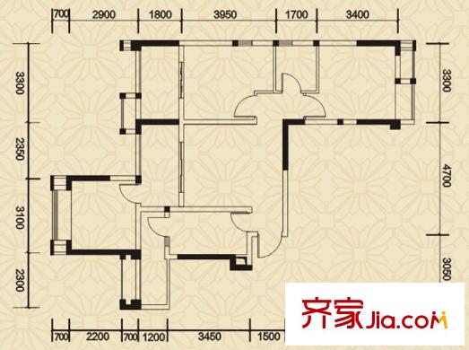 首信首御戶型圖2、3號樓B2戶型 2室2廳2衛(wèi)1廚