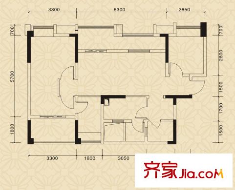 首信首御戶型圖4、5、6號樓B3戶型 2室2廳2衛(wèi)1廚