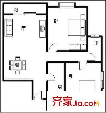 天府長城柏南郡戶型圖2室 戶型圖 2室2廳1衛(wèi)1廚