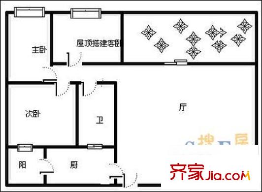 明陽家在回廊戶型圖戶型圖 2室1廳1衛(wèi)1廚