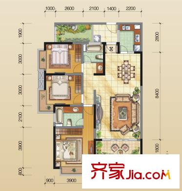 奧克斯廣場(chǎng)戶型圖一期標(biāo)準(zhǔn)層A1戶型 3室2廳2衛(wèi)1廚