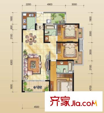 奧克斯廣場(chǎng)戶型圖一期標(biāo)準(zhǔn)層A2戶型 3室2廳2衛(wèi)1廚