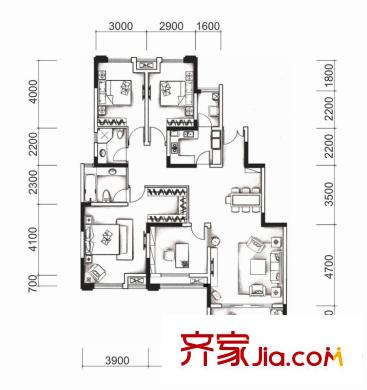 城南優(yōu)品道廣場戶型圖戶型圖D 4室2廳2衛(wèi)1廚