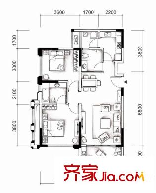 城南優(yōu)品道廣場戶型圖戶型圖G2 2室2廳2衛(wèi)1廚