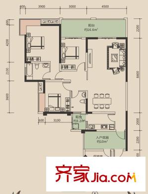 洛森堡新殿二期戶型圖二期20棟標(biāo)準(zhǔn)層D2戶型(售罄） 3室1廳2衛(wèi)1廚