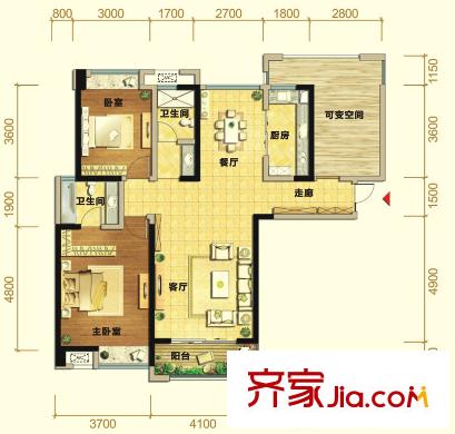 建發(fā)金沙里戶型圖一期1棟1、2單元A戶型 3室2廳2衛(wèi)1廚