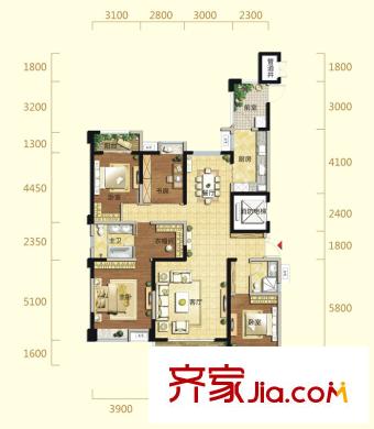 建發(fā)金沙里戶型圖3號樓C戶型 4室2廳2衛(wèi)1廚