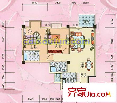 雙楠映象戶型圖Ⅲ-3型 2室2廳2衛(wèi)1廚