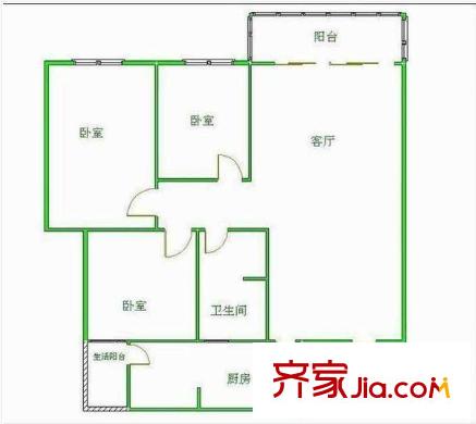蓉鐵花園戶型圖戶型圖 3室2廳1衛(wèi)1廚