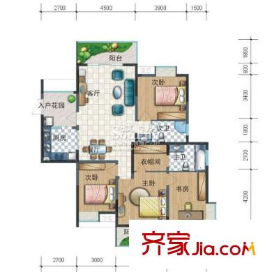 西花汀戶型圖B2型 4室2廳2衛(wèi)1廚