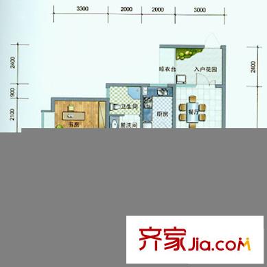 西花汀戶型圖E型 2室2廳1衛(wèi)1廚