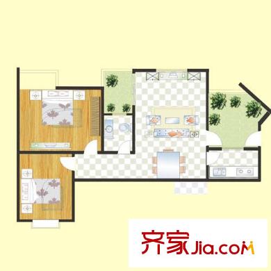 府河星城戶型圖79平戶型 2室2廳1衛(wèi)1廚