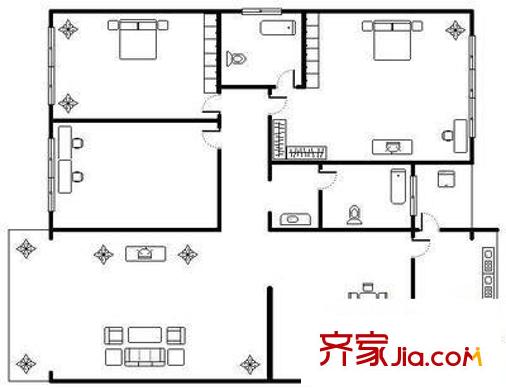 西城家園戶型圖戶型圖 3室2廳2衛(wèi)1廚