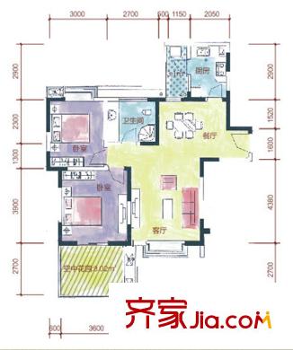 寶泰家園戶型圖二期D2戶型（5棟3單元奇數(shù)層1#） 2室2廳1衛(wèi)1廚