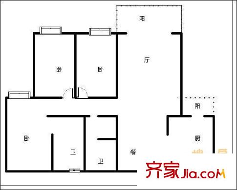 欣宇都市港灣戶型圖戶型圖 3室2廳2衛(wèi)1廚