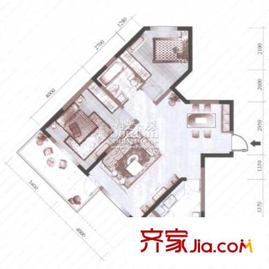 陽(yáng)曦芙蓉城戶型圖B型1號(hào)樓1單元 2室2廳1衛(wèi)1廚