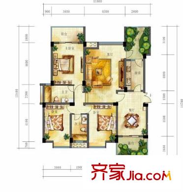 大華水映島戶型圖洋房3 3室2廳2衛(wèi)1廚