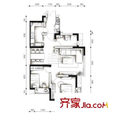 大城際戶型圖A2型 2室2廳1衛(wèi)1廚