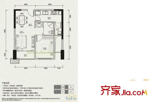 大城際戶型圖戶型圖 1室1廳1衛(wèi)1廚