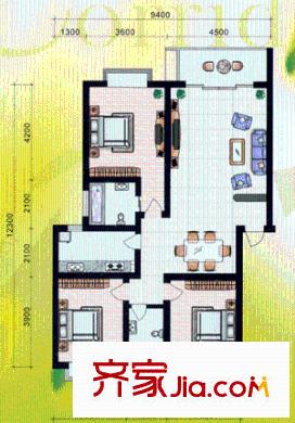 明陽家在回廊戶型圖戶型圖 3室2廳2衛(wèi)1廚
