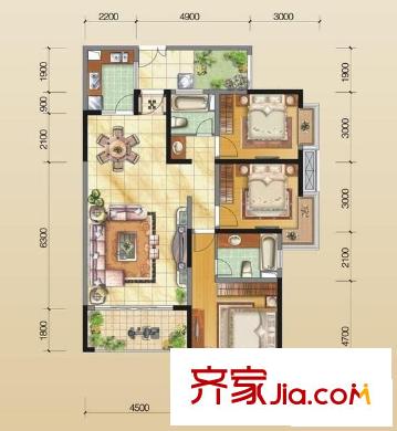 奧克斯廣場(chǎng) 3室 戶型圖