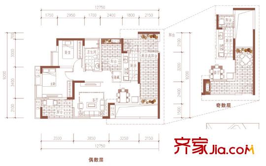 華僑城純水岸戶型圖三期二批次5-9棟30-33層 B4型（售罄） 2室2廳1衛(wèi)1廚