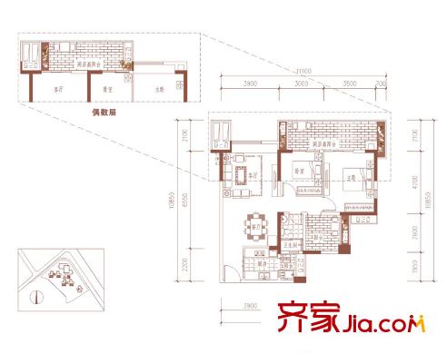 華僑城純水岸戶型圖三期二批次5-9棟30-33層 B1戶型（售罄） 2室2廳1衛(wèi)1廚