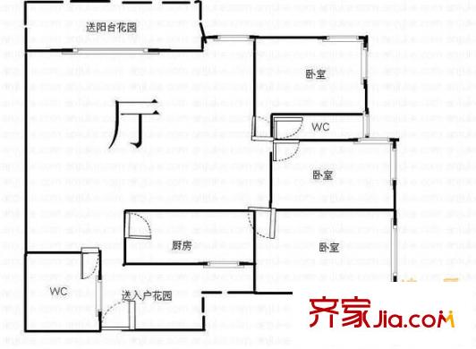 香草國際戶型圖戶型圖 3室2廳2衛(wèi)1廚