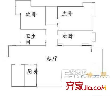 香草國際戶型圖戶型圖 3室1廳1衛(wèi)1廚