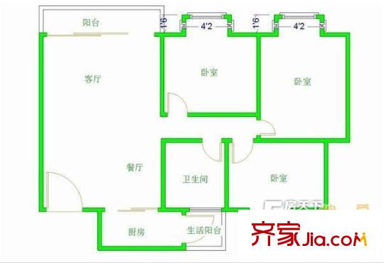 蓉鐵花園戶型圖戶型圖 3室2廳1衛(wèi)1廚