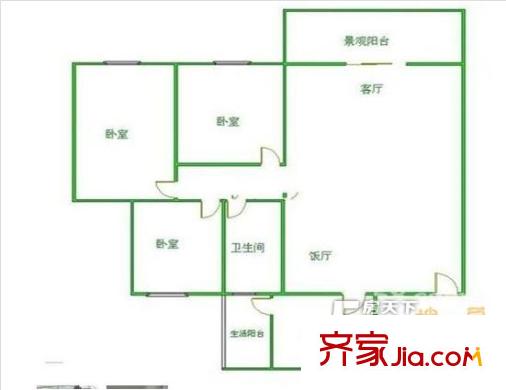 蓉鐵花園戶型圖戶型圖 3室2廳1衛(wèi)1廚