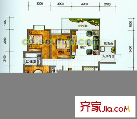 西花汀戶型圖D型 3室2廳2衛(wèi)1廚