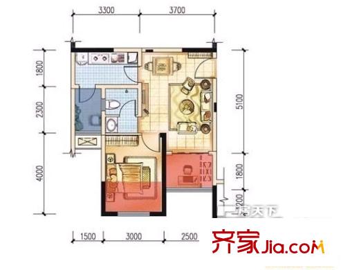 恒大名都戶型圖戶型圖 1室2廳1衛(wèi)1廚