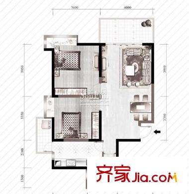 陽曦芙蓉城戶型圖B戶型1號(hào)樓2單元 2室2廳