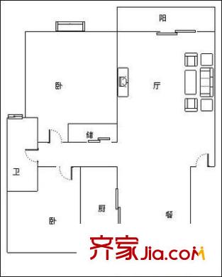 中海名城戶型圖戶型圖 2室2廳1衛(wèi)1廚
