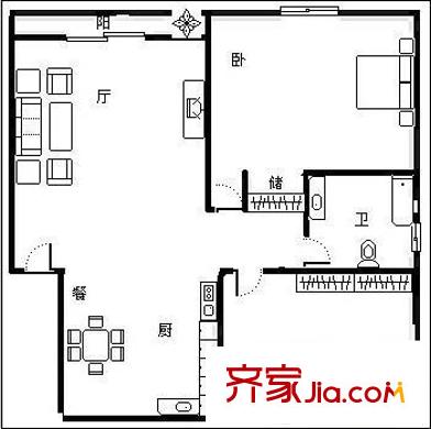 中海名城戶型圖戶型圖 2室2廳1衛(wèi)1廚